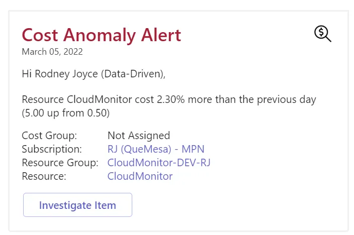 Cost Anomaly FinOps Alert